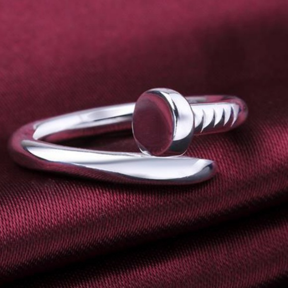 Nail themed*925 sterling silver plated ring. - Picture 2 of 7